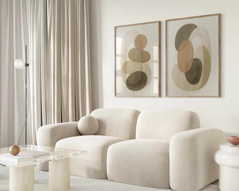 Neutral Stacked Stone Wall Art Set of 2, Earth Tone Abstract Prints in ...