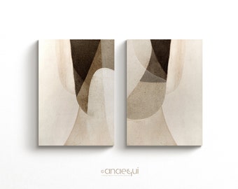 Japandi Wall Art Prints | Set of Two Pieces | Digital Abstract Textured | Neutral Beige Earth Tones | Minimalist Wabi Sabi Gallery Wall Set