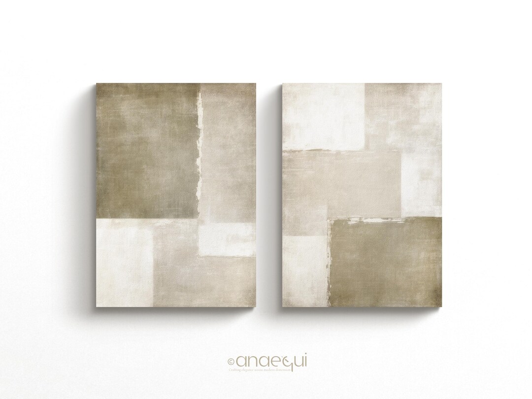 Modern Neutral Wabi Sabi Wall Art of 2 Organic Earthy Sage Green Print ...
