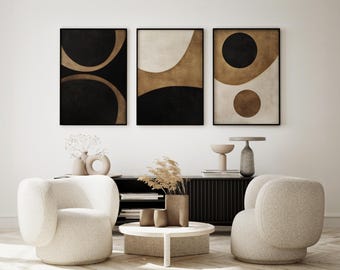Japandi Wabi-Sabi Abstract Wall Art Set of 3 (Digital Download)