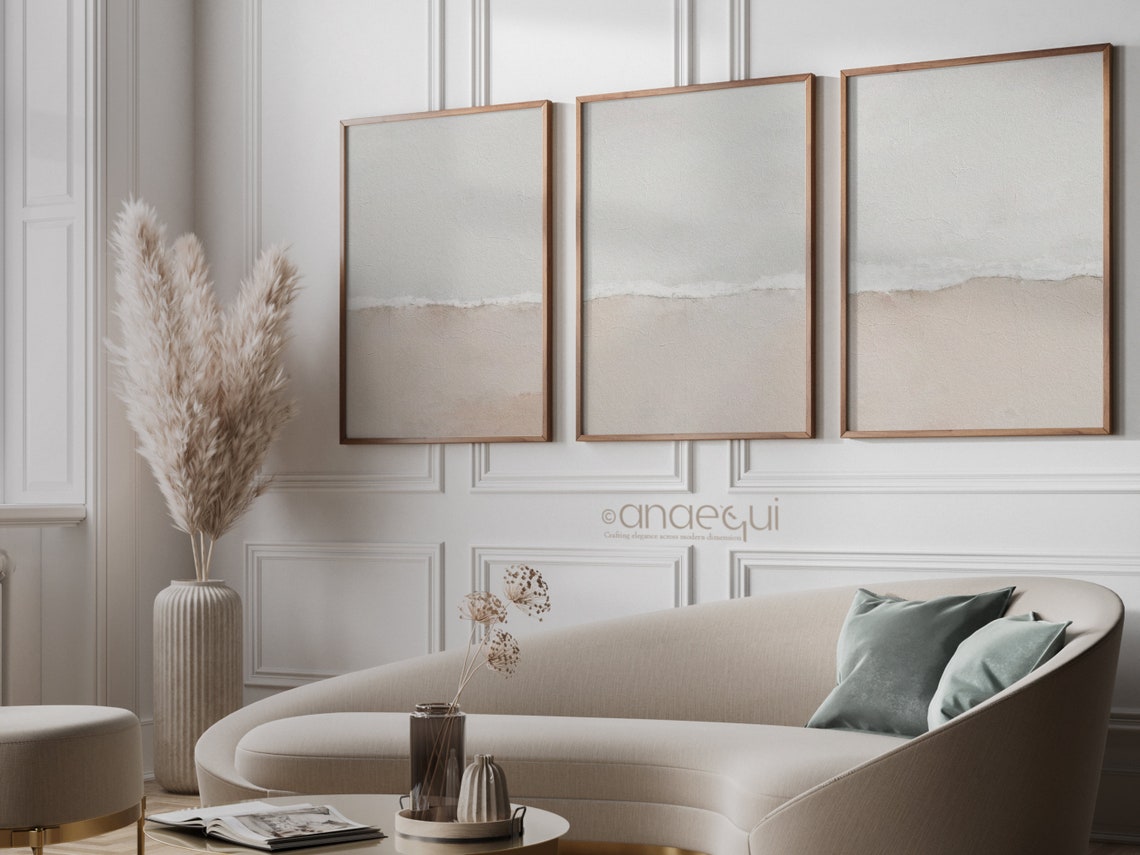 Printable Modern Abstract Art Set of 3,white & Cream Tones,minimal Pale ...