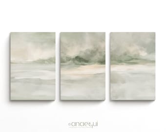 Modern Neutral Abstract Printable Wall Art Set of 3 Sage Green Earthy Abstract Prints | Minimalist Serene Wall Art | Modernist Home Decor