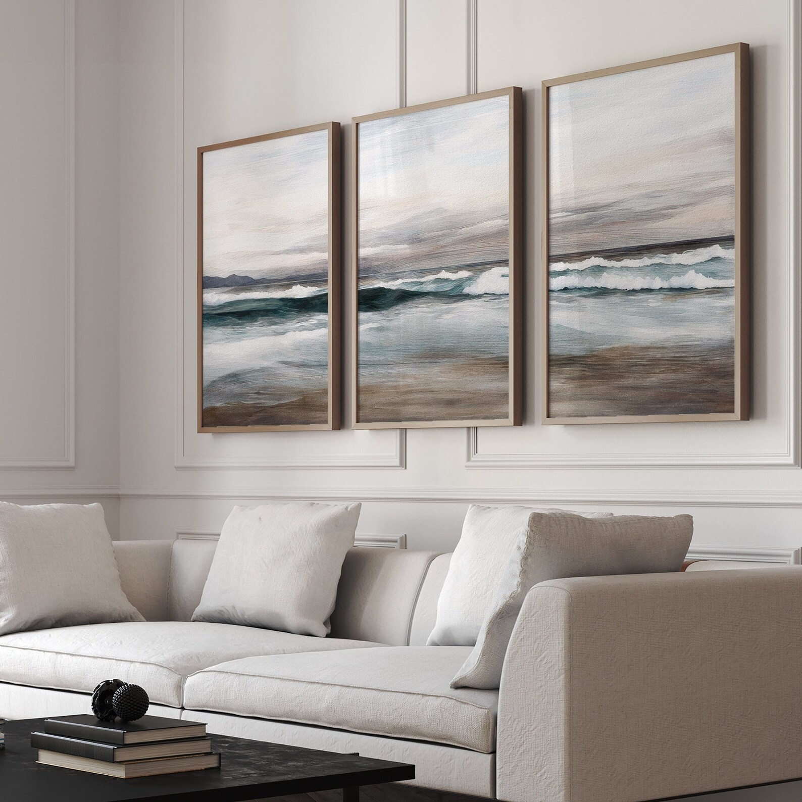 Modern Abstract Printable Seascape Wall Art Set of 3 | Muted Pastel ...
