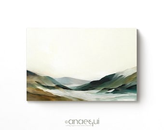 Muted Abstract Landscape Printable Natural Painting Digital Art Downloadable, Minimalist Serene Green and Earthy Tones Wall Decor