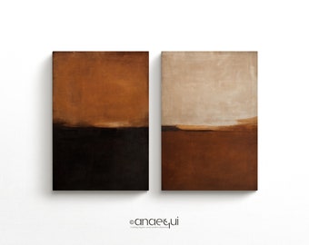 Modern Neutral Wabi Sabi Wall Art of 2 Organic Earthy Terracotta Print Set, Warm Minimalist Digital Abstract Prints, Apartment Decor Japandi
