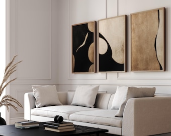 Japandi Set of 3, Abstract Neutral Collage Wall Art (Digital Download)