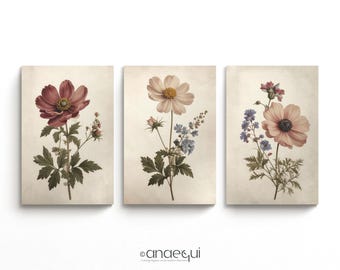 Vintage Botanical Prints Set of 3 | Moody Floral Cottagecore (Digital Download)