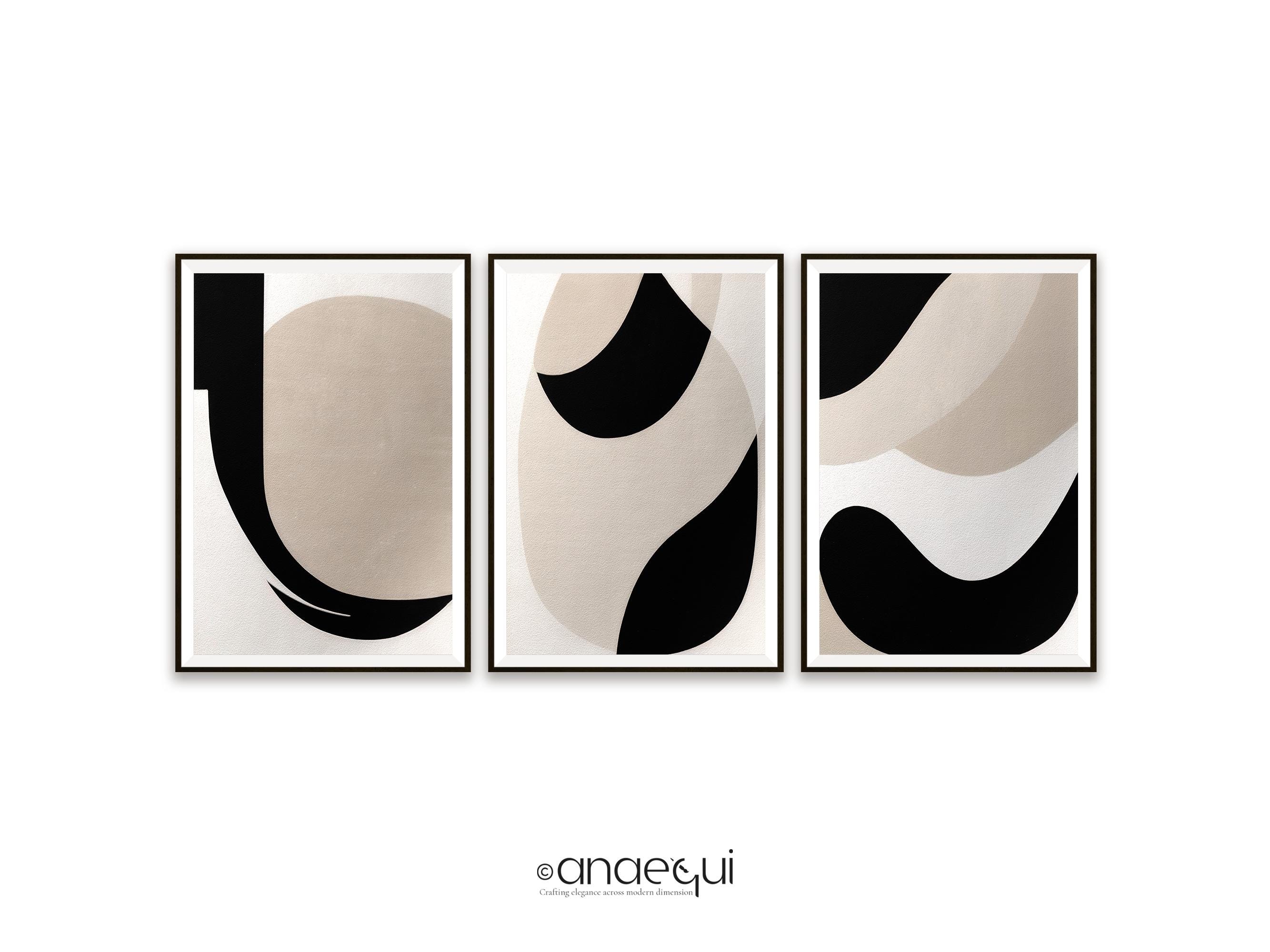 Neutral Japandi Abstract Art Print Set – Beige and Black (digital ...