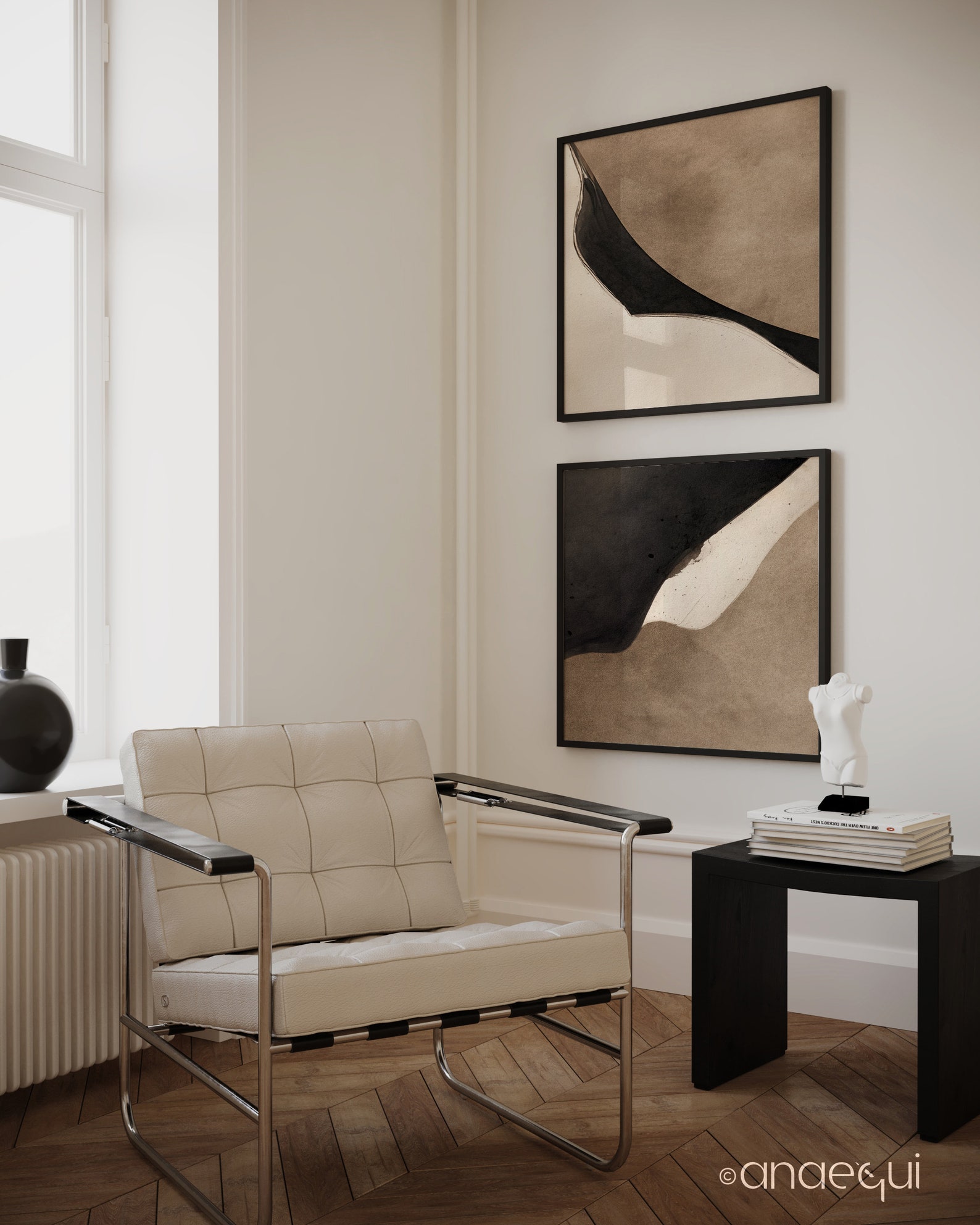 Neutral Wall Art Set of 2, Abstract Printable Wall Art, Beige Black ...