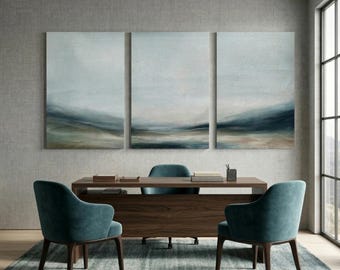 Modern Office Wall Art | Set of 3 Abstract Prints | Large Executive Suite Decor | Teal & Grey Triptych | Professional Workspace Gallery Set