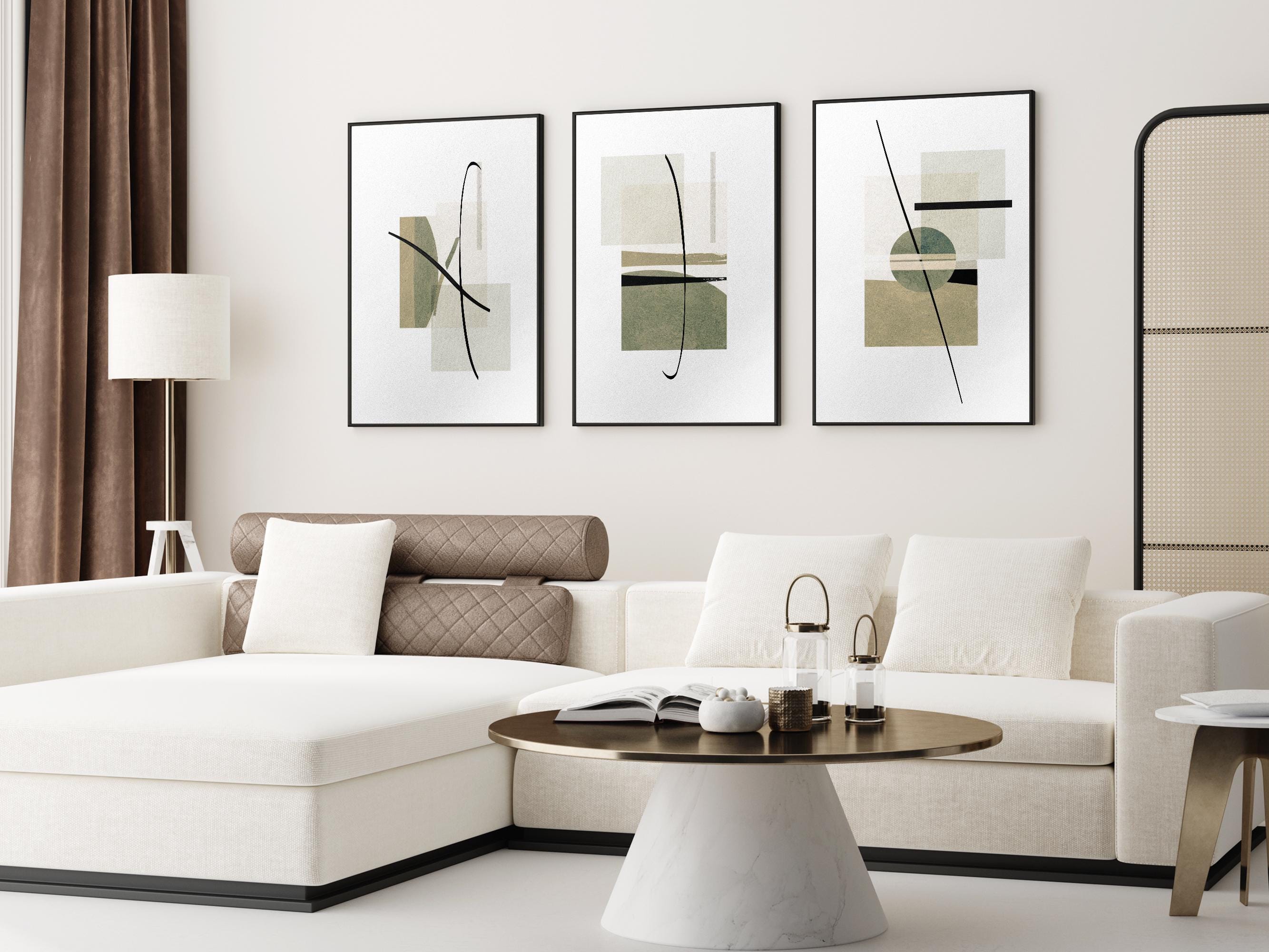 Japandi Wall Art Set, Minimalist Sage Green Abstract Prints (digital ...