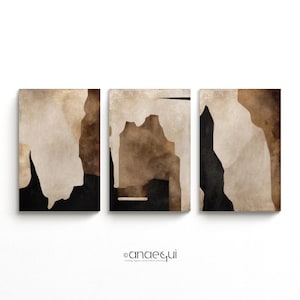 Modern Neutral Wabi Sabi Wall Art of 3 Organic Earthy Color Print Set, Warm Minimalist Digital Abstract Art Print, Apartment Decor Aesthetic