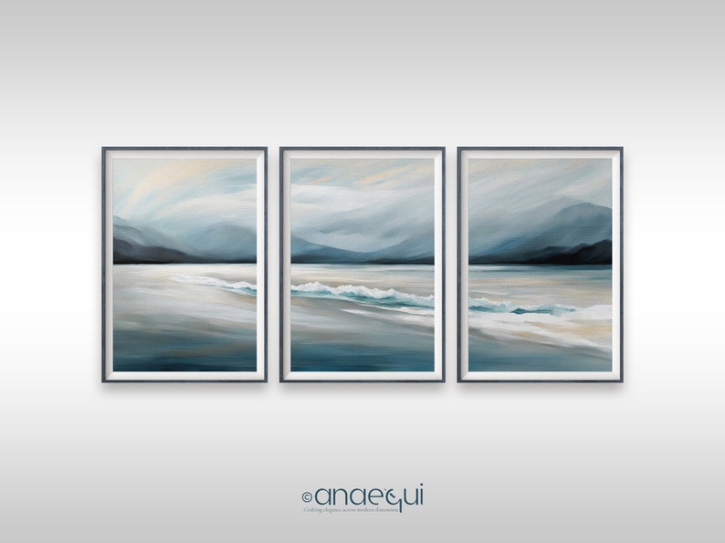 Modern Abstract Printable Seascapes Wall Art Set of 3 Coastal Acrylic ...