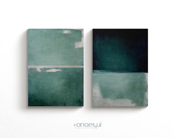 Wabi Sabi Abstract Art Prints (Set of 2) | Water Green, Minimalist (Digital Download)