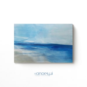Digital Abstract Landscape Painting of a Minimalist Ocean in Blue Tones - Modern Coastal Wall Décor, Printable Abstract Ocean Art