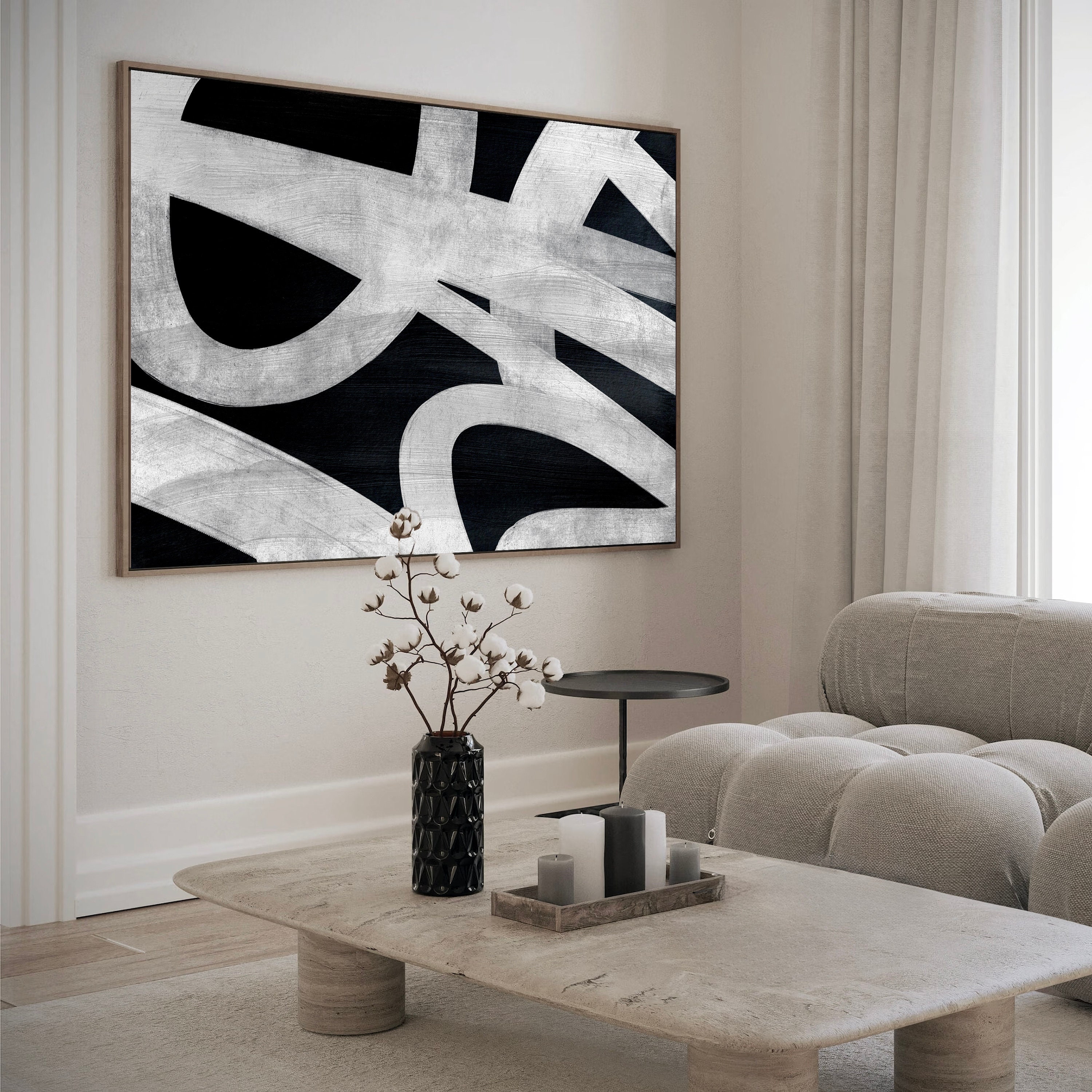 Black and White Abstract Art Print | Modern Minimalist Decor (digital ...