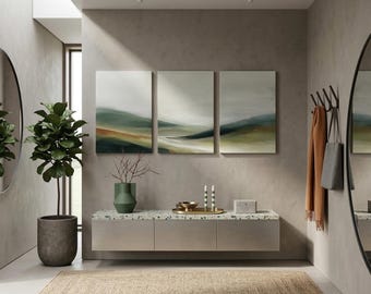 Luxury Entryway Wall Art | Set of 3 Abstract Prints | Large Sage Green Hallway Decor | Modern Earth Tone Triptych | Welcome Gallery Wall
