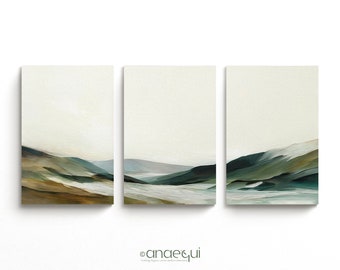 Muted Abstract Landscape Set of 3 Printable Natural Paintings Digital Art Downloadable, Minimalist Serene Green & Earthy Tones Wall Decor