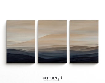 Abstract Landscape Print Set, Muted Blue Beige Tones (Digital Download)