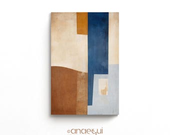 Stampa artistica astratta moderna, terracotta blu beige, decorazione murale contemporanea (download digitale)