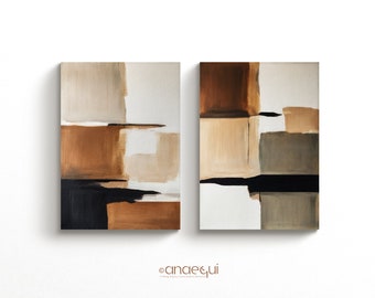 Japandi Wall Art Print Set of 2, Neutral Earthy Tones Wall Abstract Paintings, Modern Japandi Gallery Wall, Aesthetic Apartment Decor