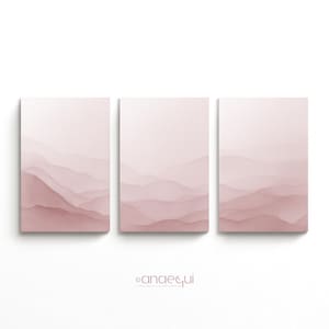 Soft Pink Abstract Ombre Watercolor Mountain Printable Art Print Set of 3 Minimalist Gallery Wall Set, 3 Piece Instant Downloadable Wall Art