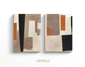Wabi Sabi Terracotta Abstract Print Set, Japandi Neutral Wall Art (Digital Download)