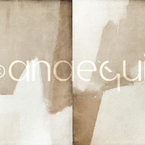 May include: Abstract art print with a neutral color palette. The artwork features a split composition with beige and white brushstrokes. The text "&copy; andequi" is overlaid on the image in a light beige color.