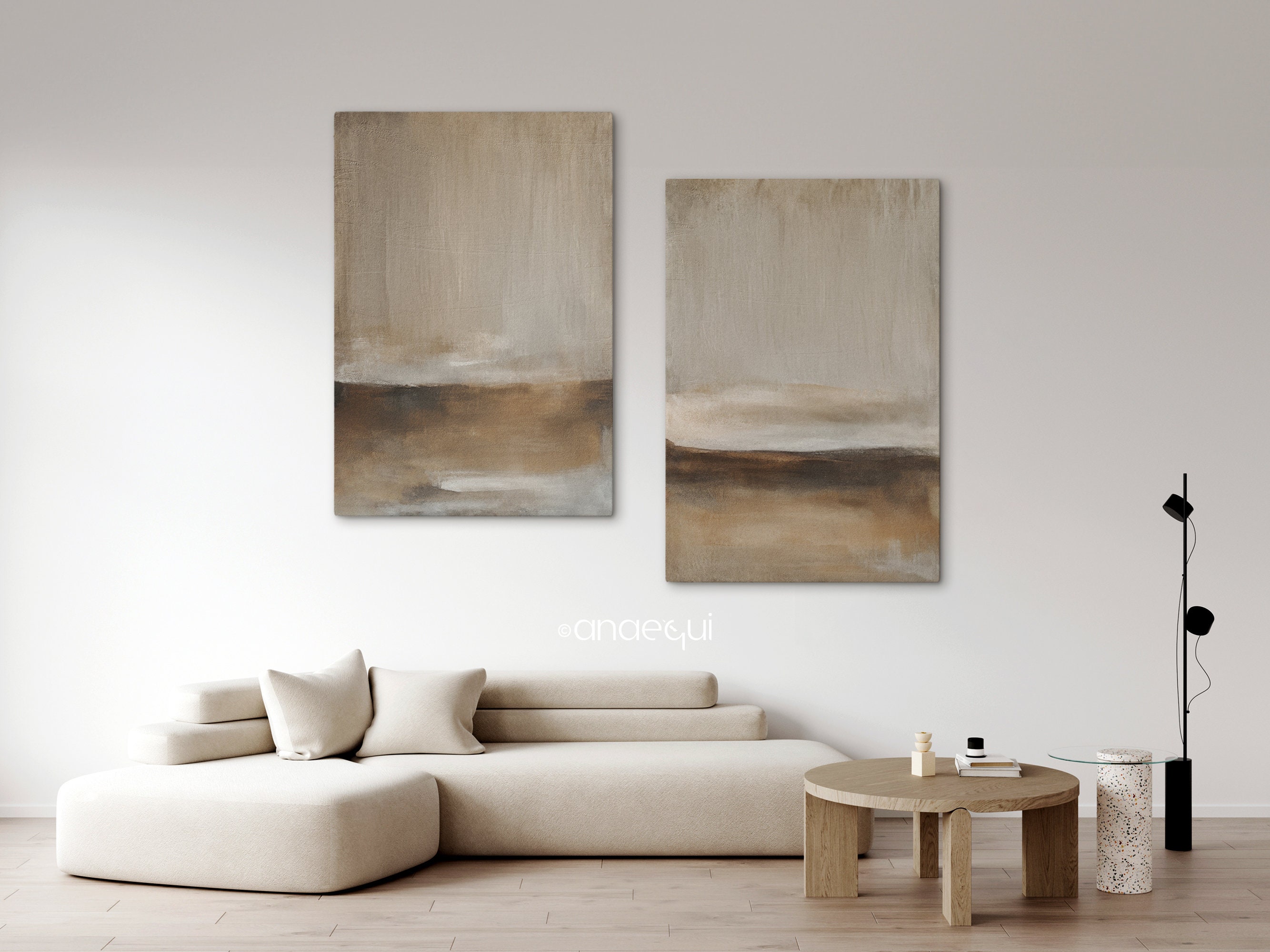 Modern Neutral Wabi Sabi Wall Art of 2 Organic Earthy Brown Taupe Print ...