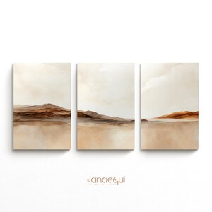 Modern Neutral Abstract Printable Wall Art Set of 3 Warm Earthy Color Palette Mountains, Minimalist Gallery Wall, Modernist Home Decor