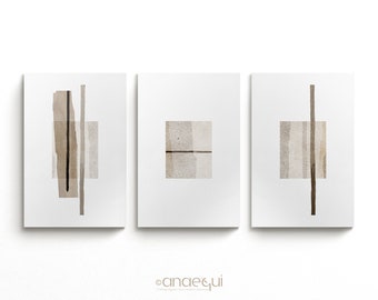 Moderne druckbare herunterladbare Wandkunst von 3 Neutraler abstrakter Japandi-Kunstdruck, minimalistisches skandinavisches Plakat, Wabi Sabi-Wanddekor