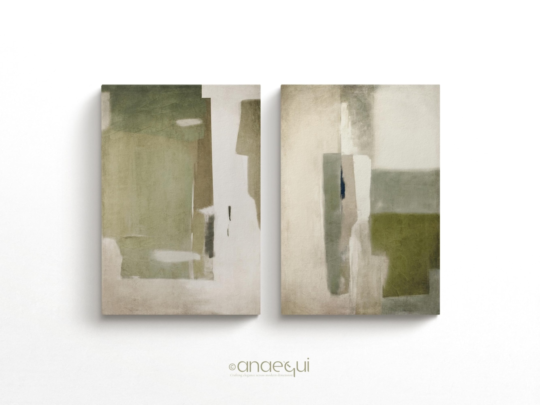 Modern Neutral Wabi Sabi Wall Art of 2 Organic Earthy Sage Green Print ...