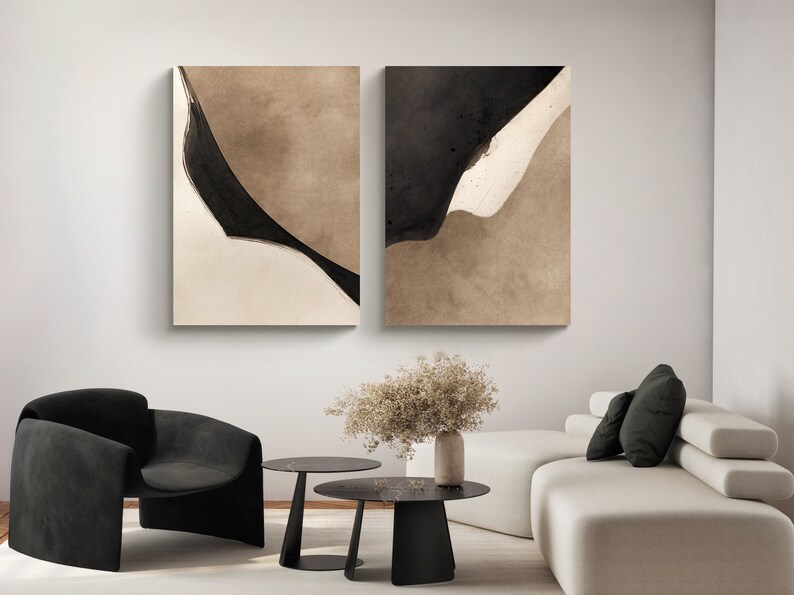 Neutral Wall Art Set of 2, Abstract Printable Wall Art, Beige Black ...
