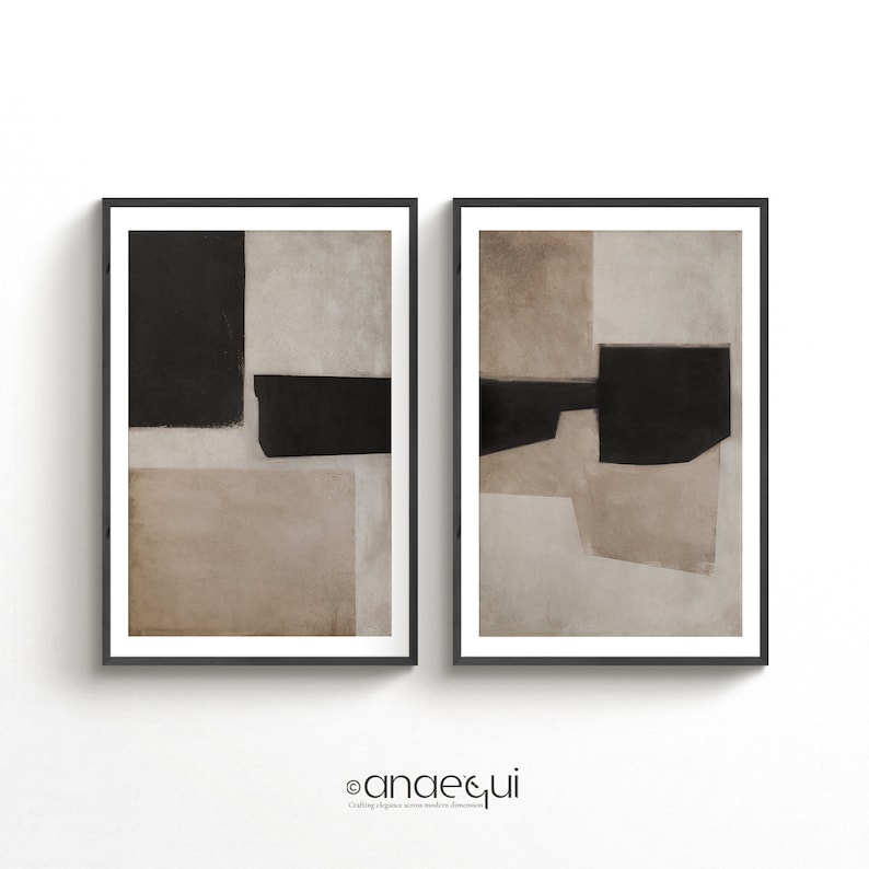 Japandi Abstract Art Prints | Black & Beige, Set of 2 (digital Download ...