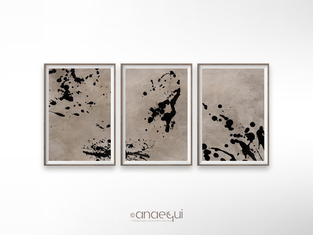 Wabi Sabi Abstract Wall Art Trio Texture Ink, Warm Minimalist Earth ...