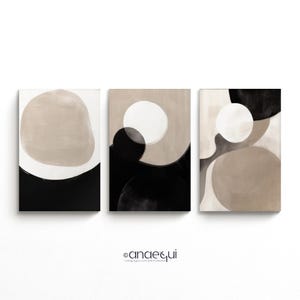 Modern Neutral Abstract Printable Wall Art Set of 3 – Beige & Black Minimalist Prints for Japandi Gallery Wall Decor