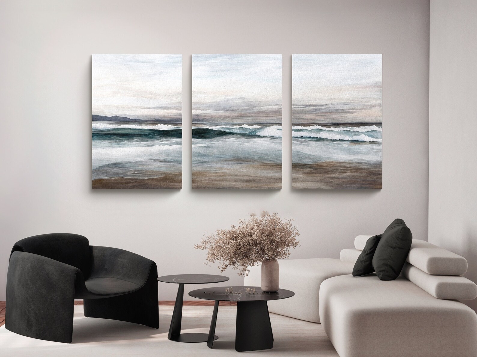 Modern Abstract Printable Seascape Wall Art Set of 3 | Muted Pastel ...