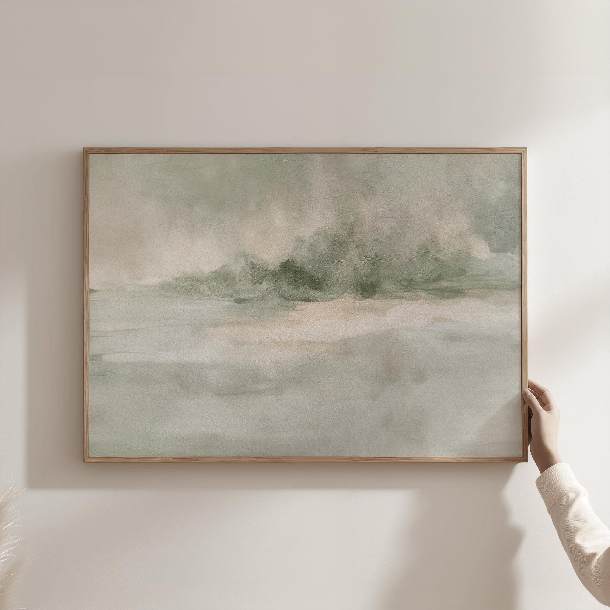 Abstract Landscape Art Print, Sage Green Neutral Painting (digital ...