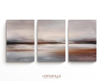 Earth Tone Minimalist Horizon Prints | Abstract Landscape Wall Art Set of 3 | Large Neutral Triptych for Living Room Decor | Printable Art