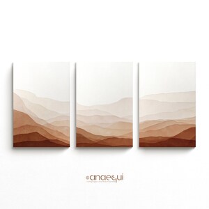 Earthy Terracotta Abstract Watercolor Mountain Printable Art Prints Set of 3 Warm Minimalist Gallery Wall Set, 3 Piece Downloadable Wall Art