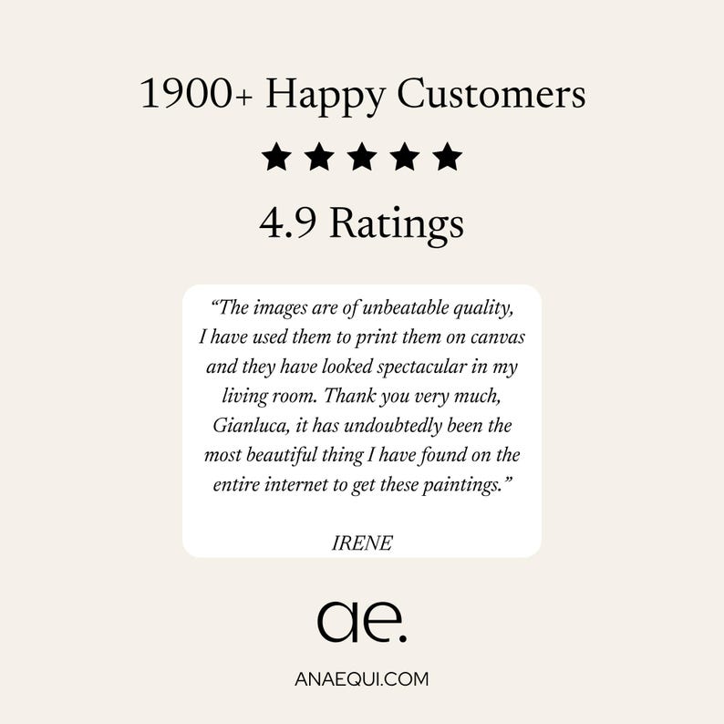 May include: A cream-colored graphic with the text "1900+ Happy Customers" and "4.9 Ratings" above a customer review. The review is in a white box and includes a customer's name and website address.