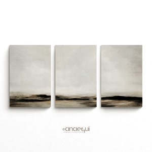 Neutral Abstract Wall Art Triptych | Modern Minimal Nature Inspired Prints | Calming Neutral Abstract Art for Living Room