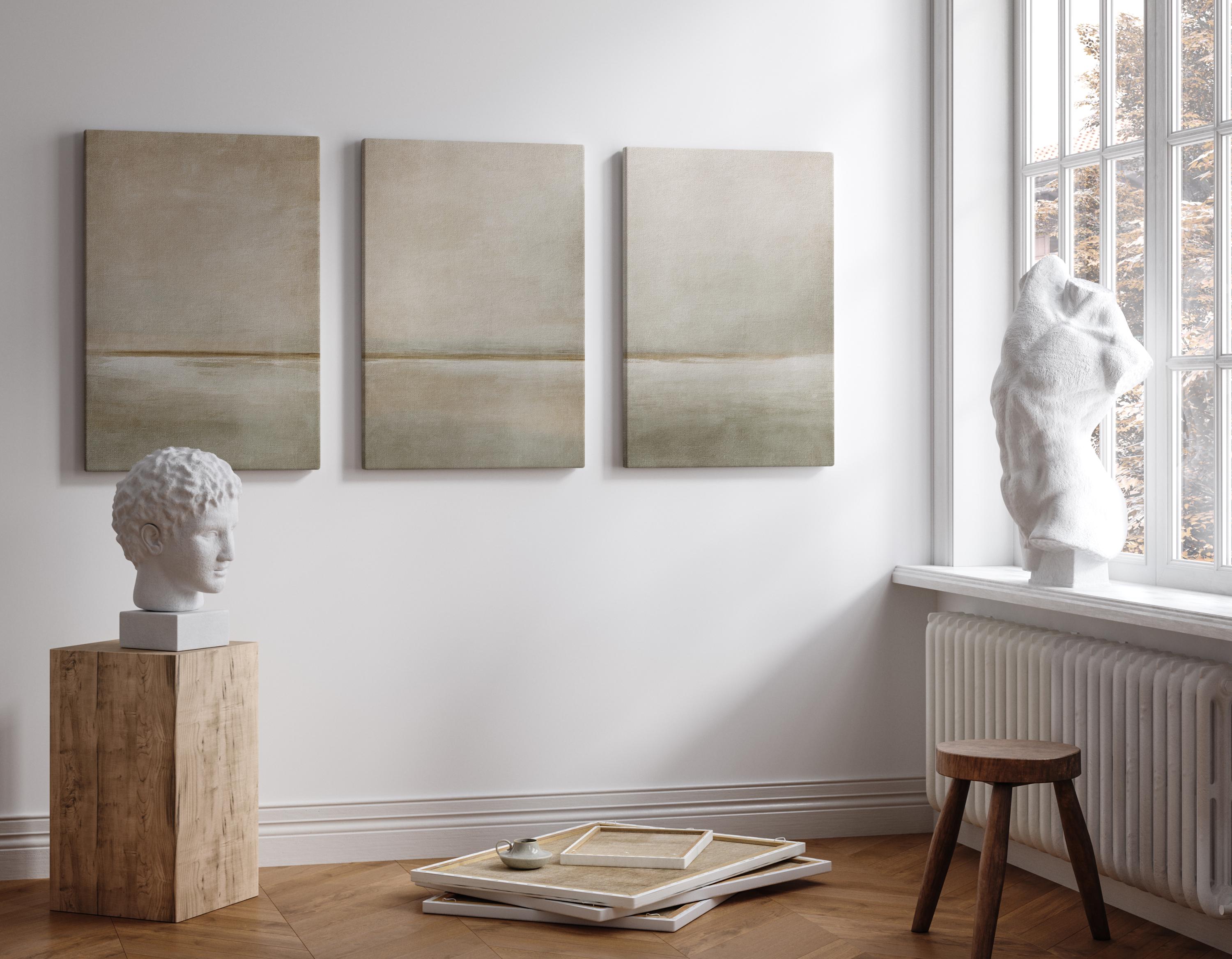 Modern Neutral Abstract Printable Wall Art Set of 3 Muted Beige & Cream ...