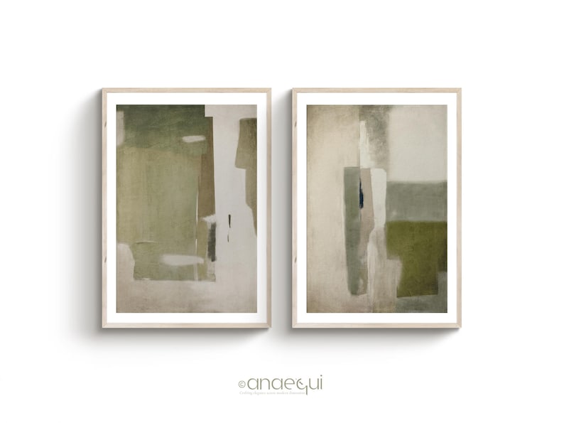 Modern Neutral Wabi Sabi Wall Art of 2 Organic Earthy Sage Green Print ...