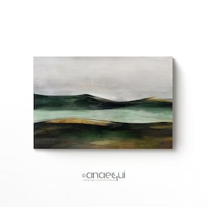 Panoramic Abstract Landscape Painting | Earthy Green Tones (Digital Download)