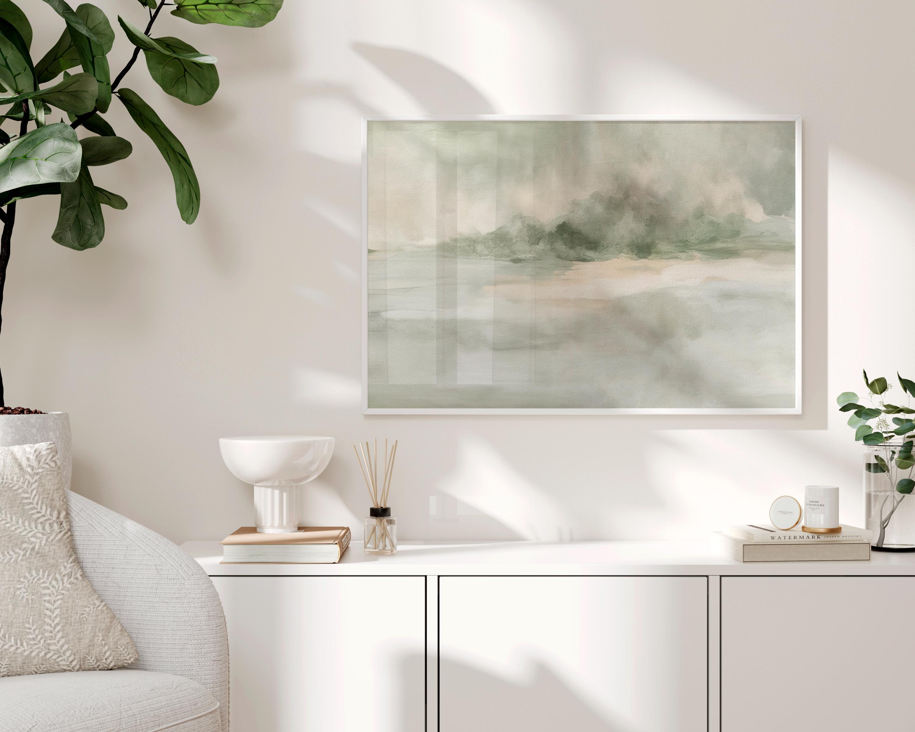 Abstract Landscape Art Print, Sage Green Neutral Painting (digital ...
