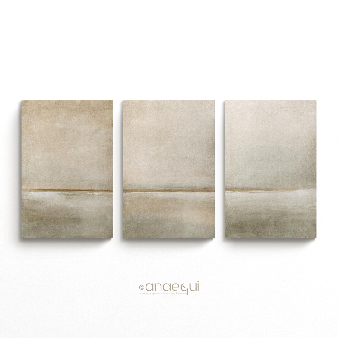 Modern Neutral Abstract Printable Wall Art Set of 3 Muted Beige & Cream ...