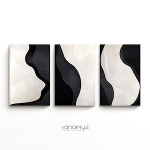 Wabi Sabi Wall Art Prints Set of 3, Neutral Black White Textured Abstract Artworks, Minimalist Gallery, Japandi Decor, Digital Download