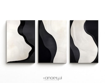 Wabi Sabi Wall Art Prints, Black White Abstract Set of 3 (Digital Download)