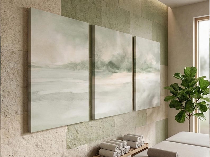 Spa Bathroom Wall Art, Sage Green Wellness Decor, Set of 3 Relaxing ...